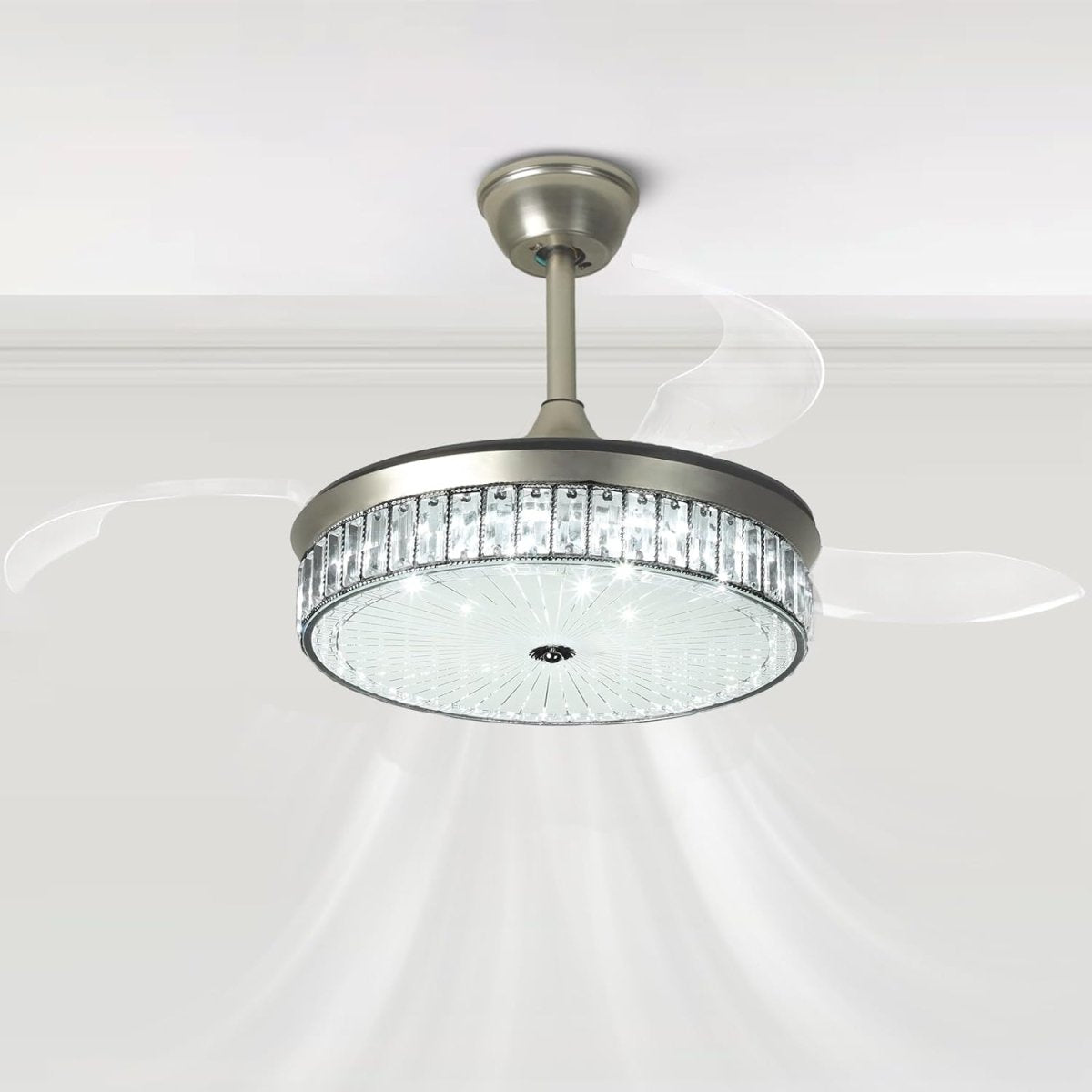 Plafondventilator Depuley 42” – Kristallen Kroonluchter – Inklapbare Bladen – LED – Dimbaar – Stille DC Motor – Afstandsbediening