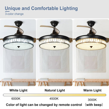 Plafondventilator Depuley 42” – Kristallen Kroonluchter – Inklapbare Bladen – LED – Dimbaar – Stille DC Motor – Afstandsbediening