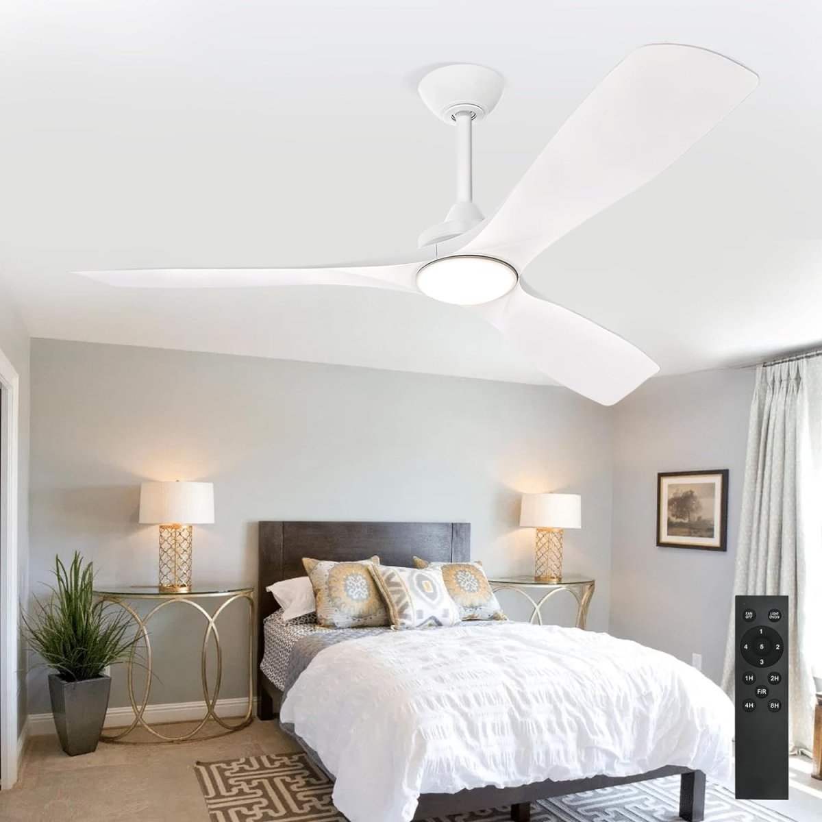 Plafondventilator Depuey 52” – Met Lamp – Mat Zwart – Dimbaar – Stille DC Motor – 3 Lichtkleuren – Afstandsbediening