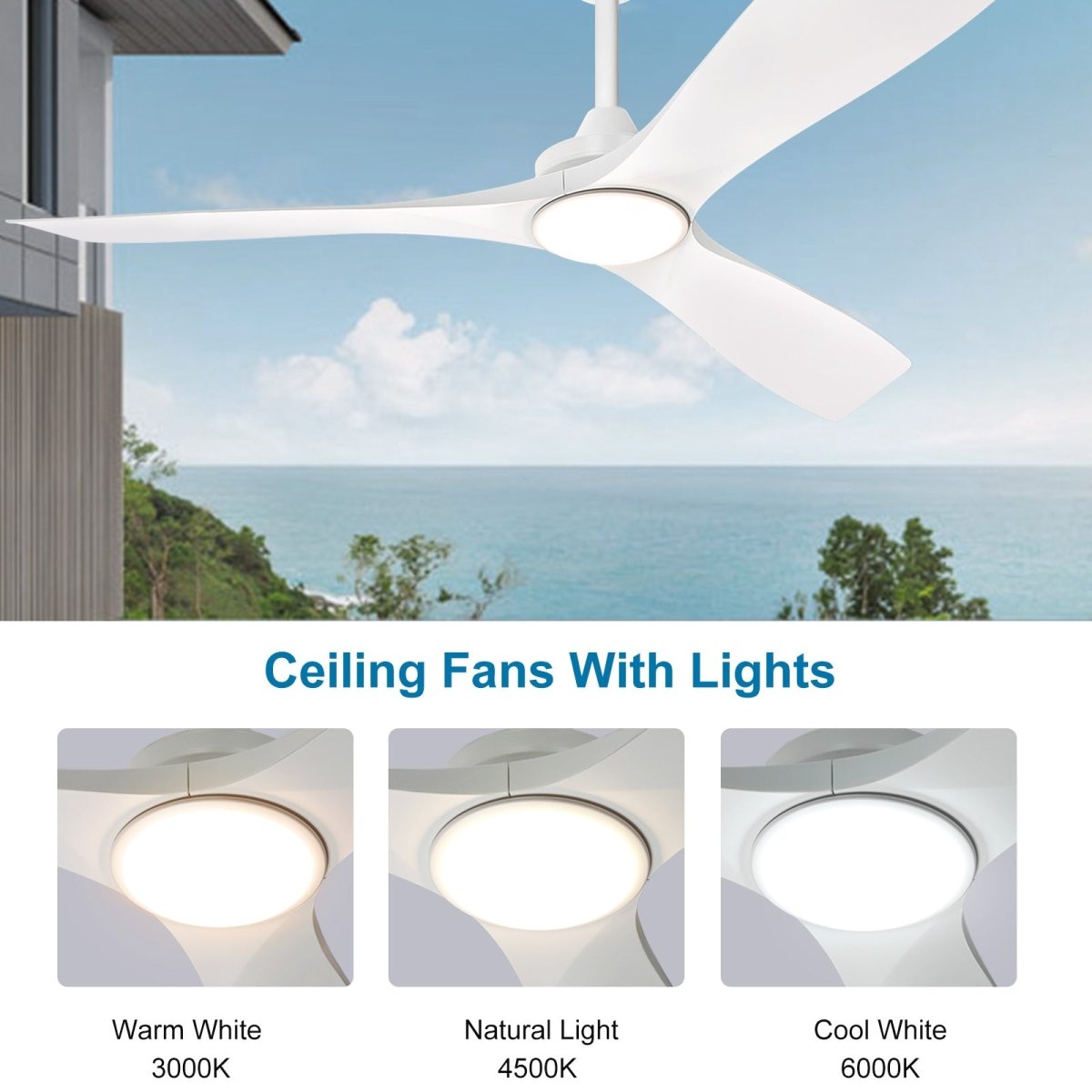 Plafondventilator Depuey 52” – Met Lamp – Mat Zwart – Dimbaar – Stille DC Motor – 3 Lichtkleuren – Afstandsbediening