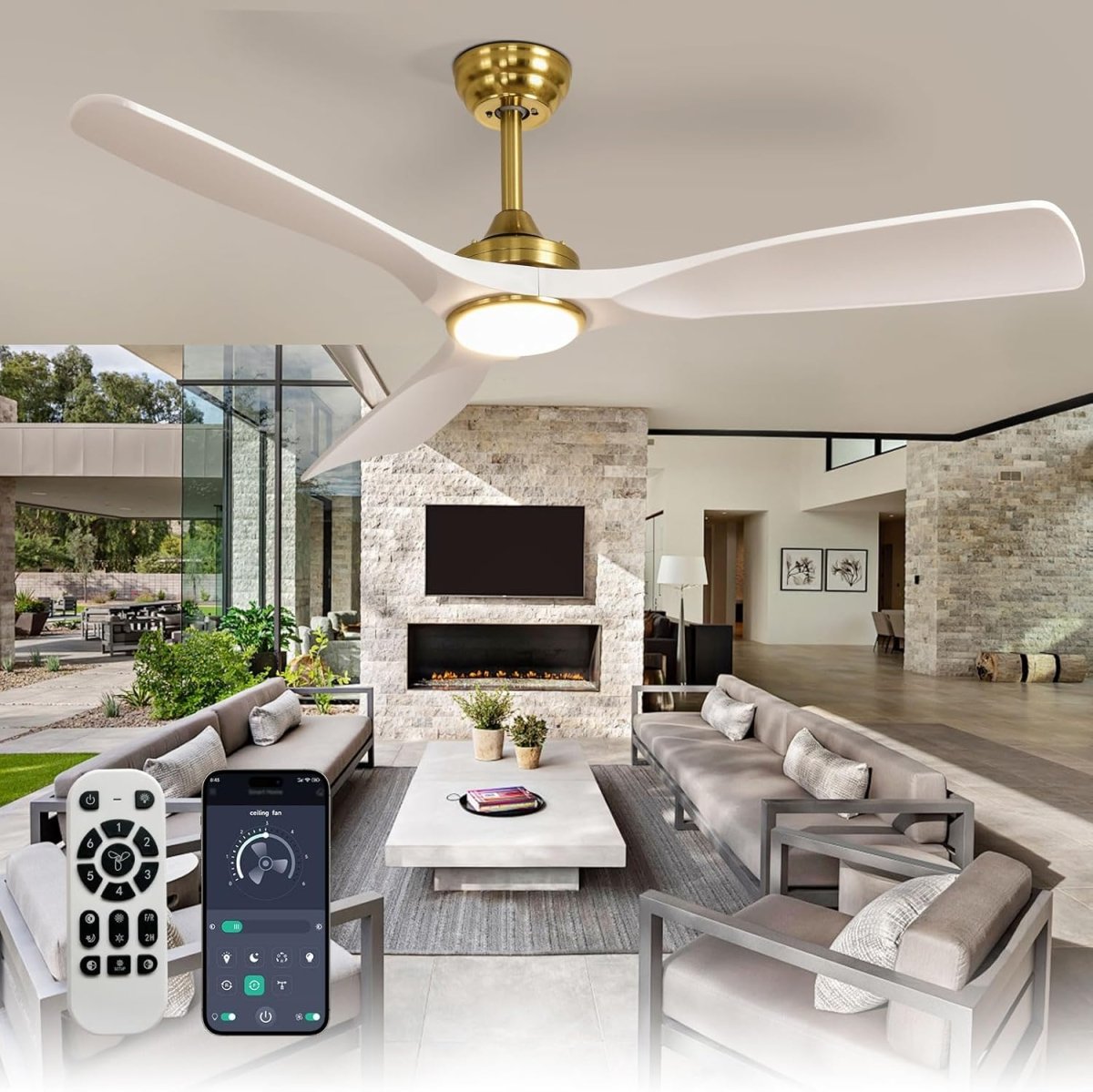 Plafondventilator Depuey 52” – Met Lamp – Mat Zwart – Dimbaar – Stille DC Motor – 3 Lichtkleuren – Afstandsbediening