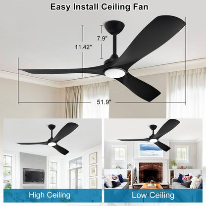 Plafondventilator Depuey 52” – Met Lamp – Mat Zwart – Dimbaar – Stille DC Motor – 3 Lichtkleuren – Afstandsbediening