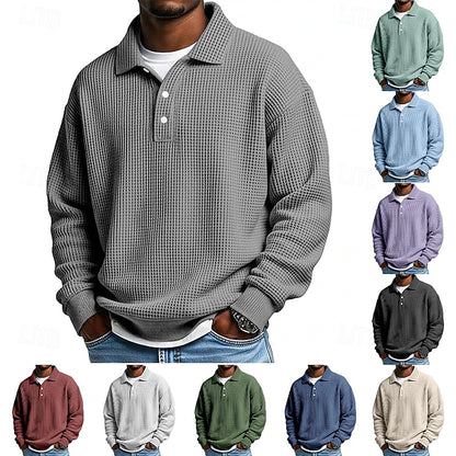 Sweat-shirt Homme Texturé "Gaufre" à Col Boutonné – Style Décontracté et Élégant