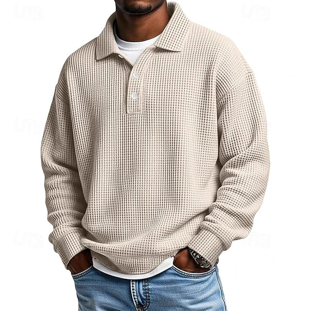 Sweat-shirt Homme Texturé "Gaufre" à Col Boutonné – Style Décontracté et Élégant