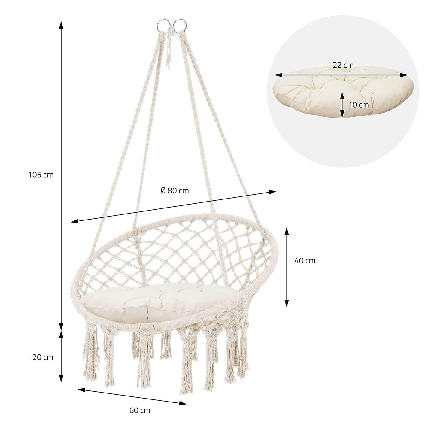 Hangstoel Grace – Boho-Stijl, Katoen, Binnen & Buiten – Comfortabel Relaxen in Tuin of Woonkamer