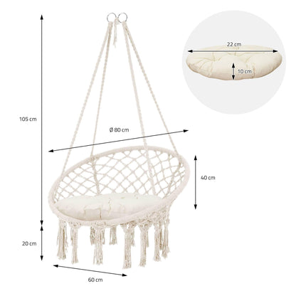 Hangstoel Grace – Boho-Stijl, Katoen, Binnen & Buiten – Comfortabel Relaxen in Tuin of Woonkamer