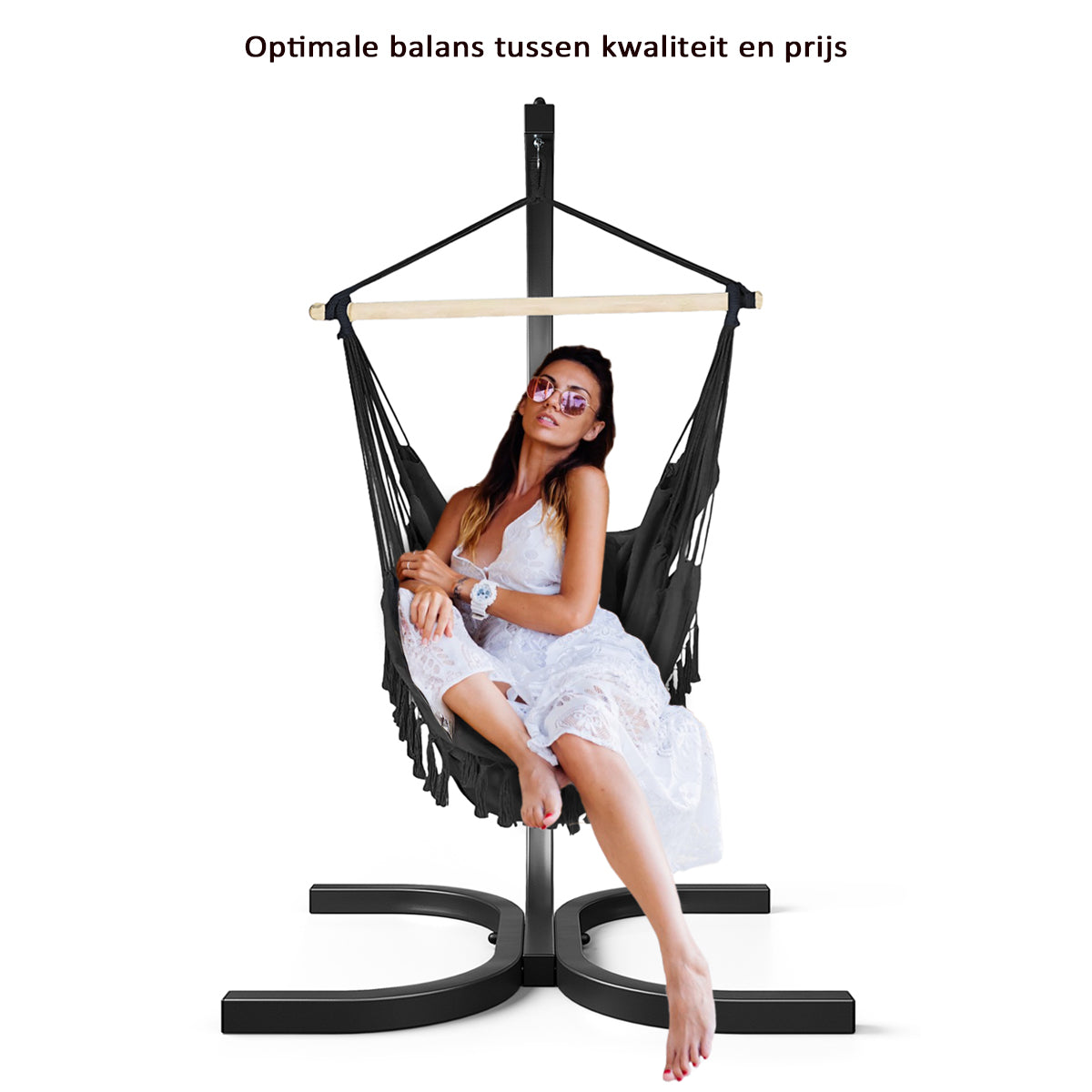 Hangstoel met Standaard – Zwart – Comfortabele Hangstoel voor Binnen en Buiten