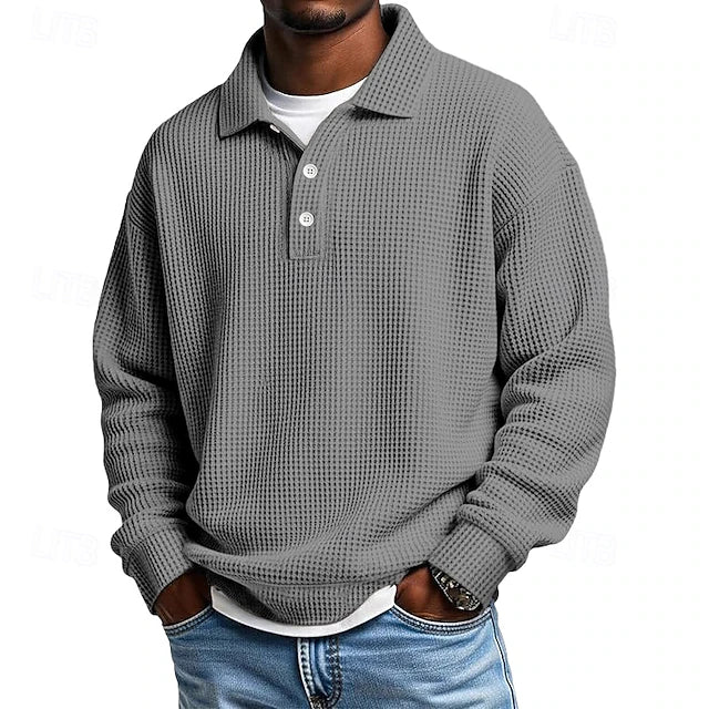 Sweat-shirt Homme Texturé "Gaufre" à Col Boutonné – Style Décontracté et Élégant