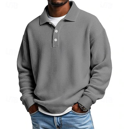 Sweat-shirt Homme Texturé "Gaufre" à Col Boutonné – Style Décontracté et Élégant